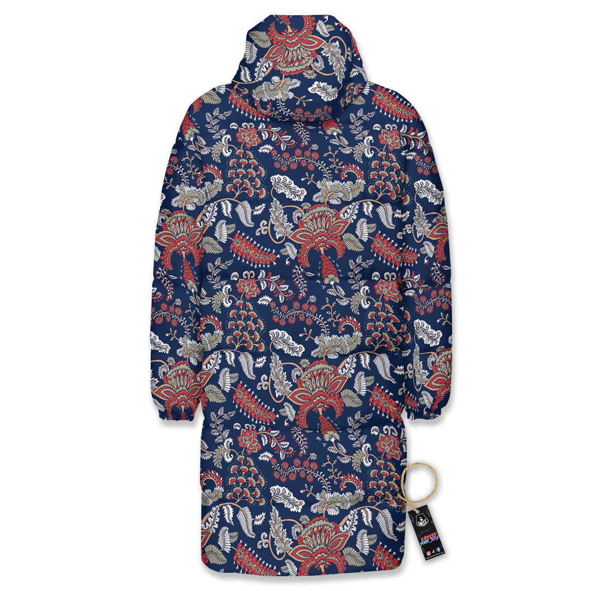 Bohemian Paisley Floral Print Pattern Long Down Jacket-grizzshop