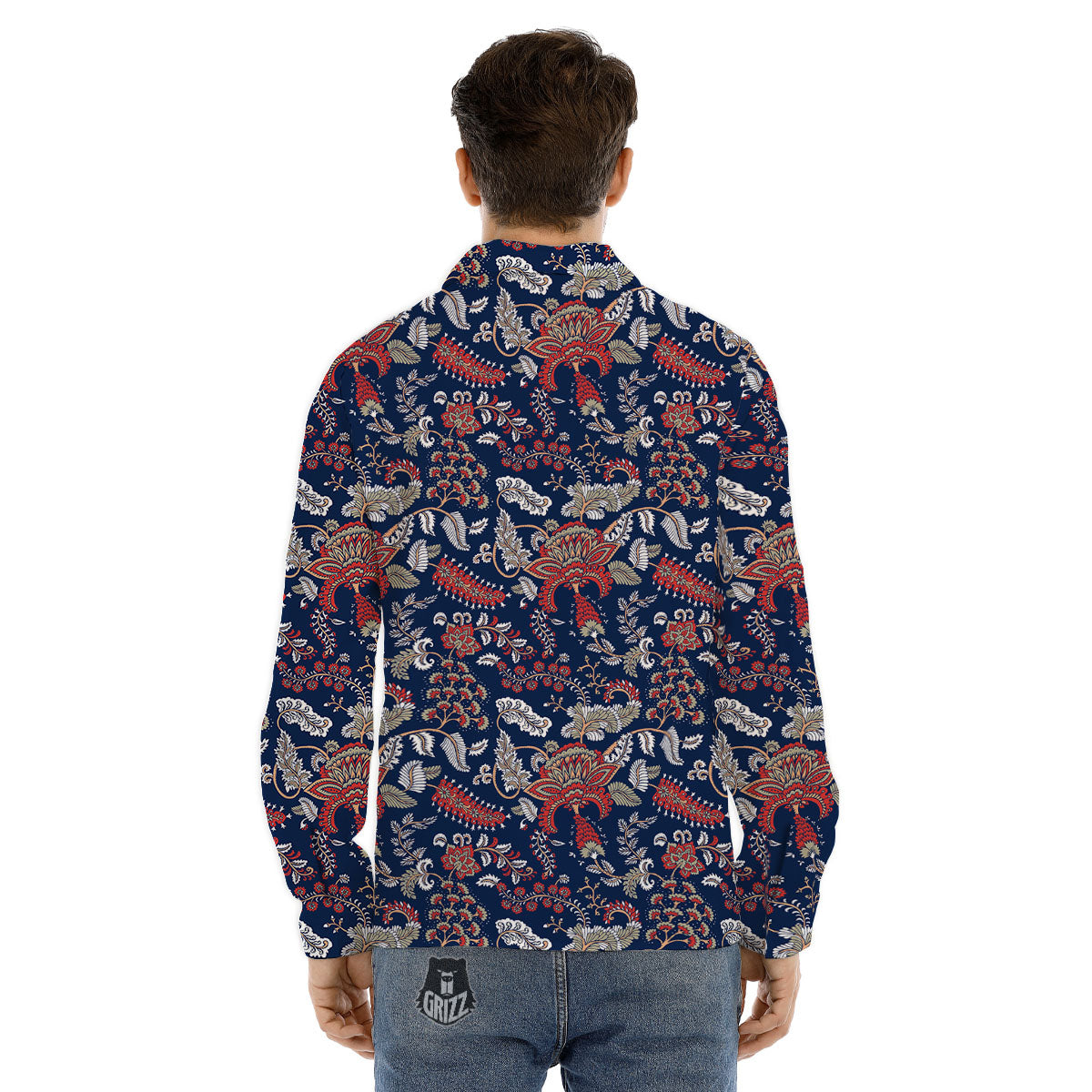 Bohemian Paisley Floral Print Pattern Men's Dress Shirts-grizzshop