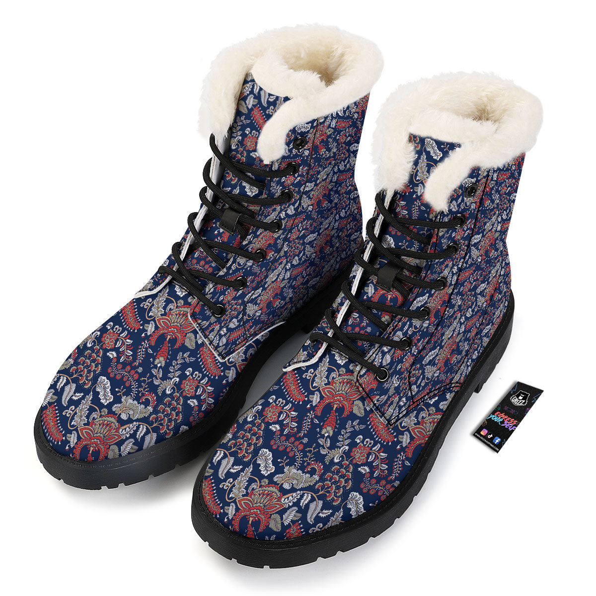 Bohemian Paisley Floral Print Pattern Winter Boots-grizzshop