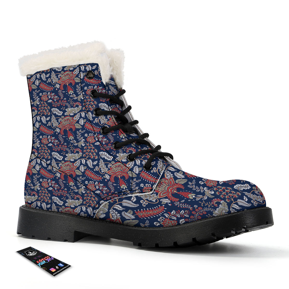 Bohemian Paisley Floral Print Pattern Winter Boots-grizzshop