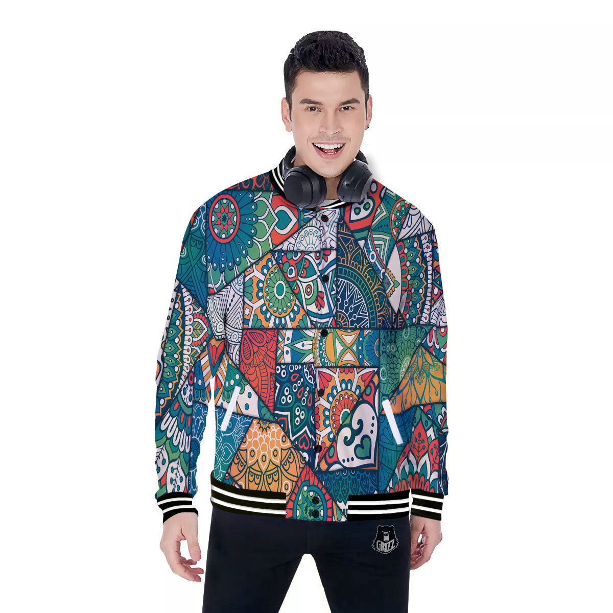 Bohemian Patchwork Mandala Print Pattern Baseball Jacket-grizzshop