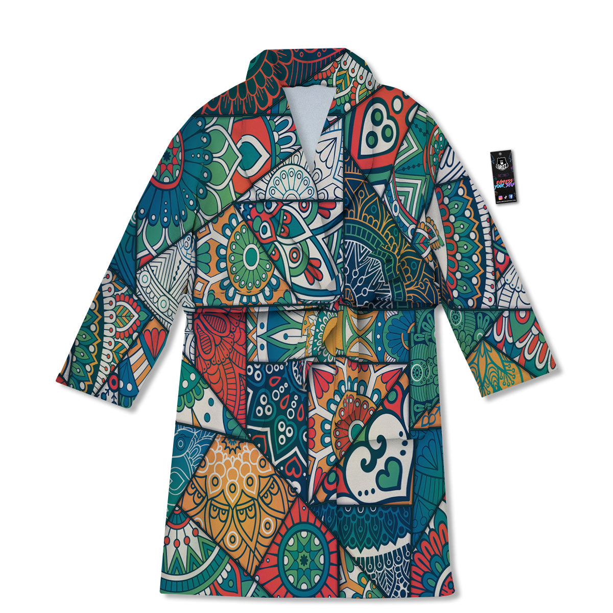 Bohemian Patchwork Mandala Print Pattern Bathrobe-grizzshop