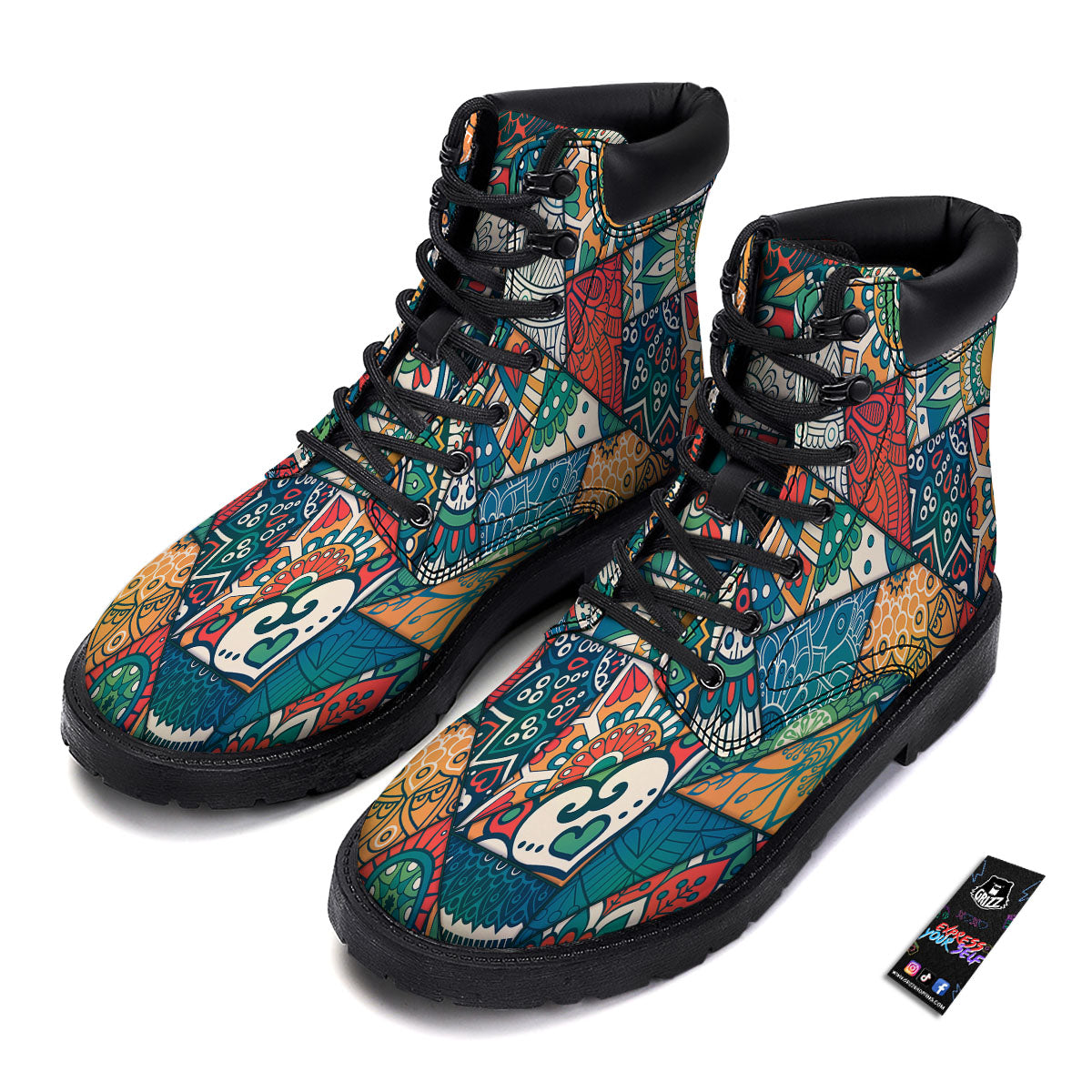 Bohemian Patchwork Mandala Print Pattern Boots-grizzshop