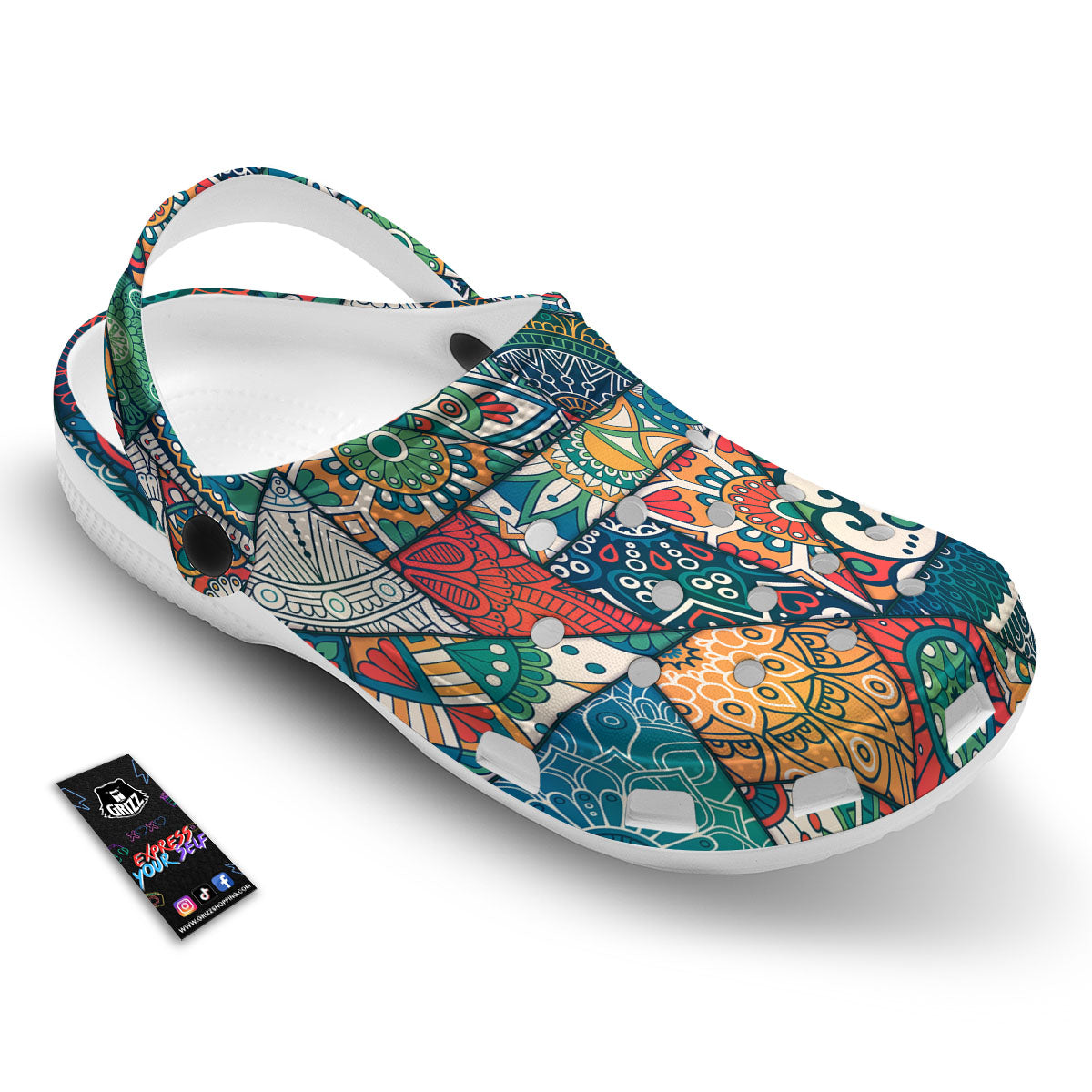 Bohemian Patchwork Mandala Print Pattern Clog-grizzshop