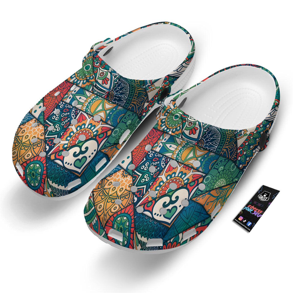 Bohemian Patchwork Mandala Print Pattern Clog-grizzshop