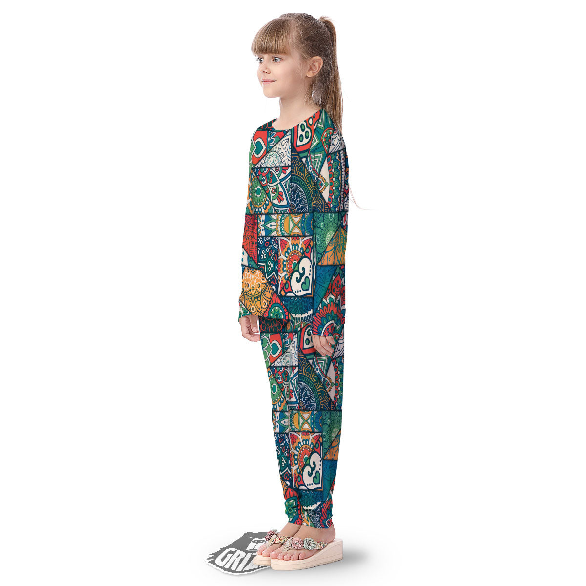 Bohemian Patchwork Mandala Print Pattern Kid's Pajamas-grizzshop