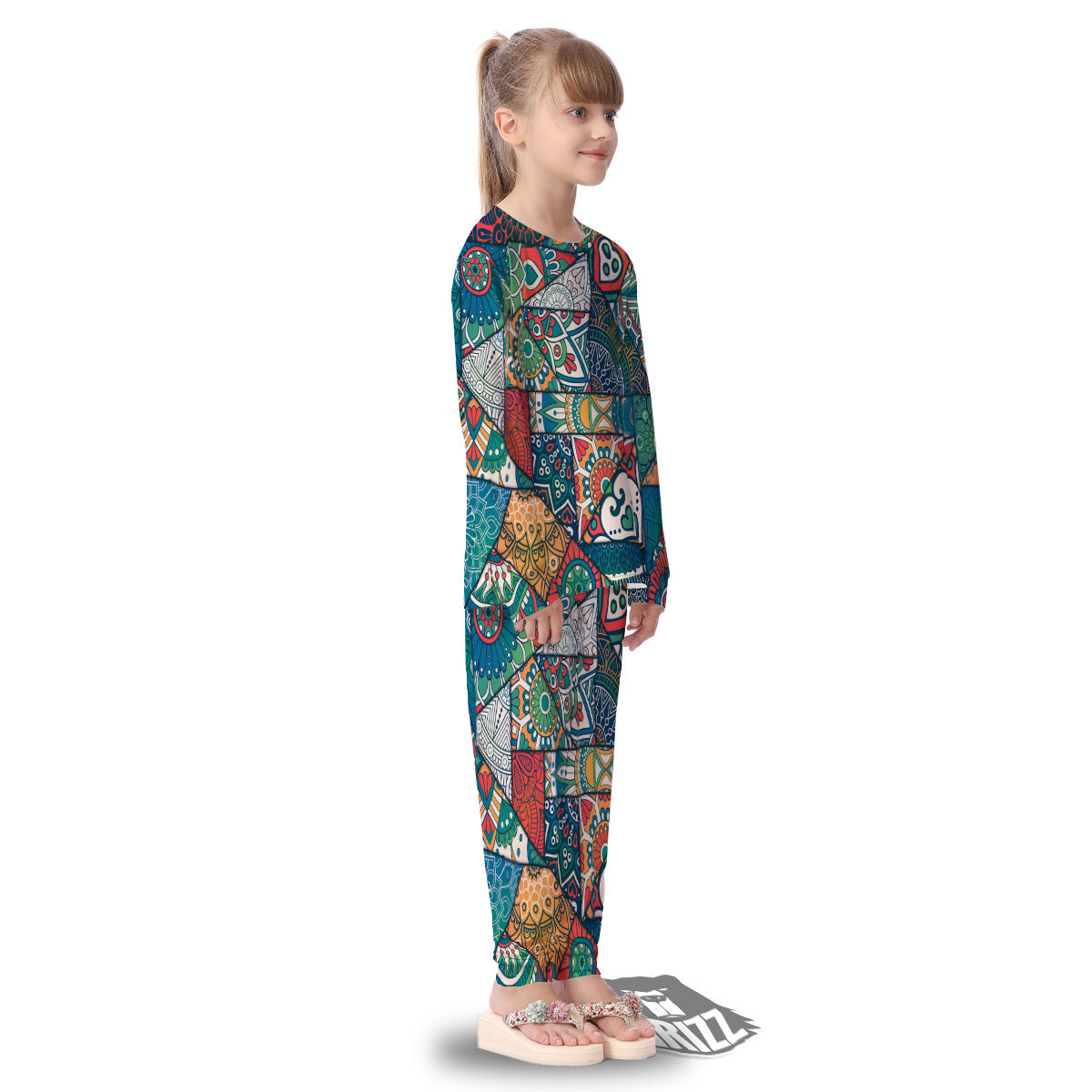 Bohemian Patchwork Mandala Print Pattern Kid's Pajamas-grizzshop