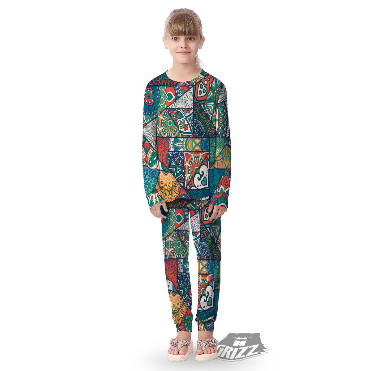 Bohemian Patchwork Mandala Print Pattern Kid's Pajamas-grizzshop