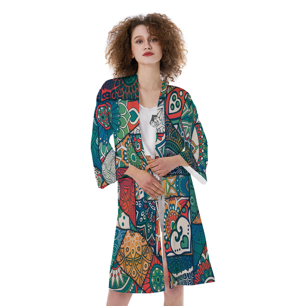 Bohemian Patchwork Mandala Print Pattern Kimono-grizzshop