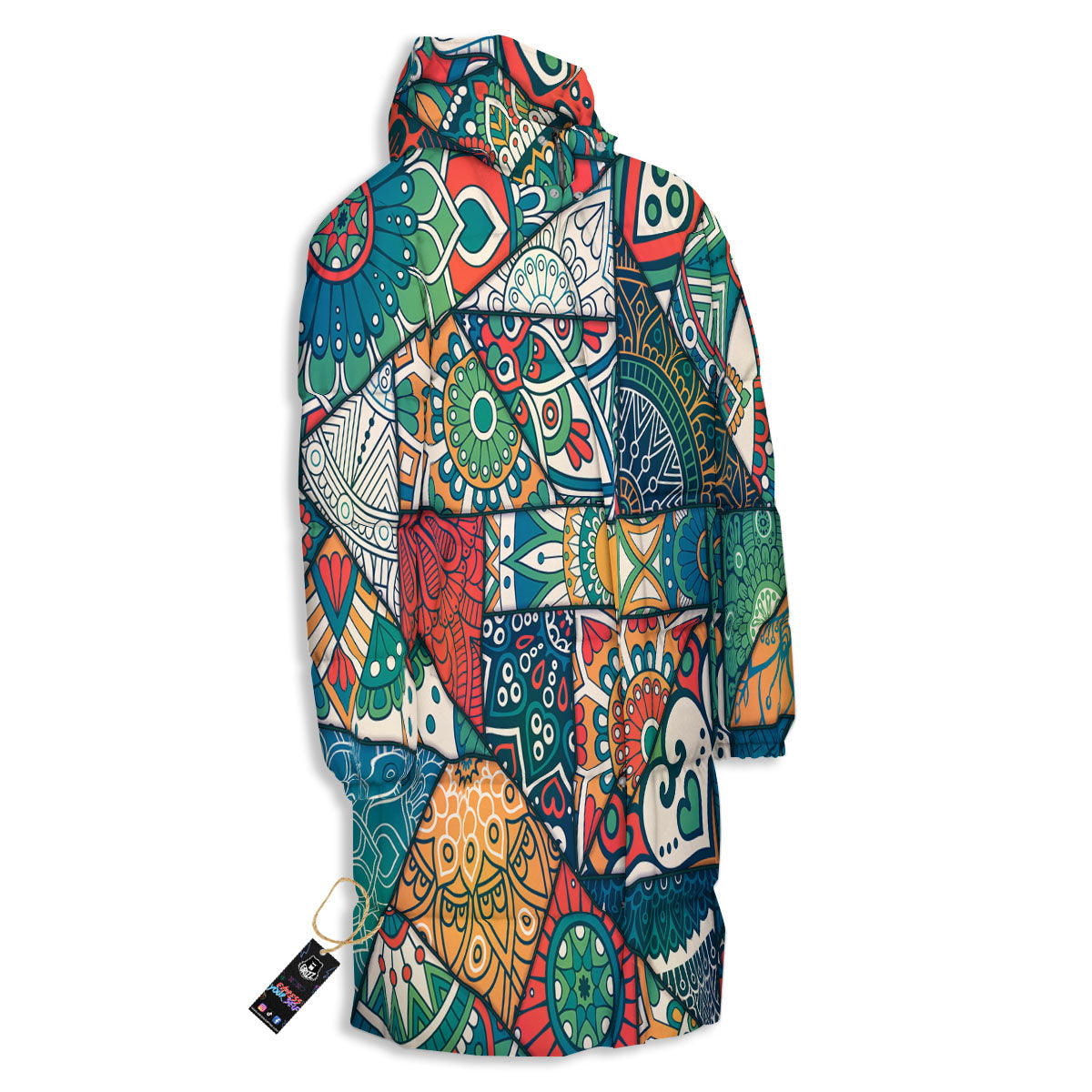 Bohemian Patchwork Mandala Print Pattern Long Down Jacket-grizzshop