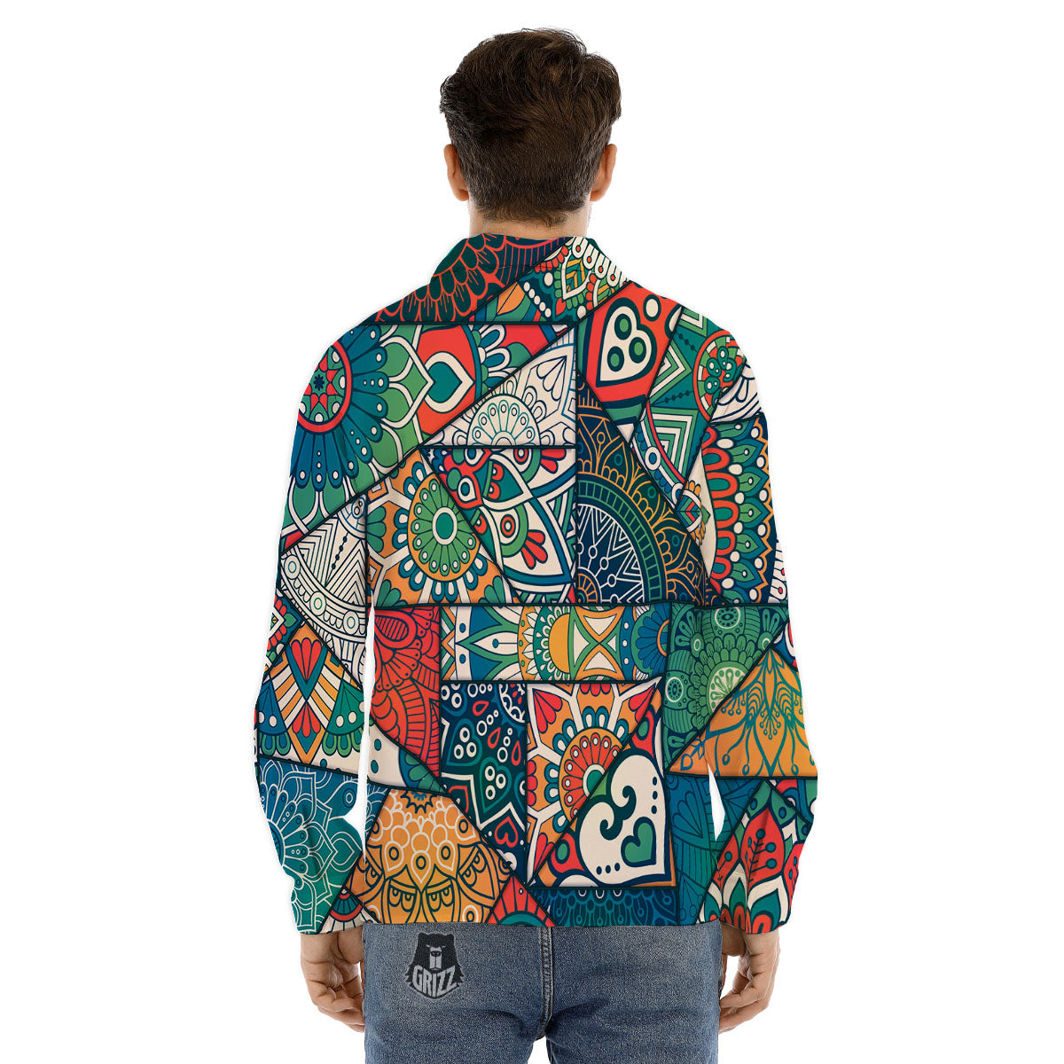 Bohemian Patchwork Mandala Print Pattern Men's Dress Shirts-grizzshop