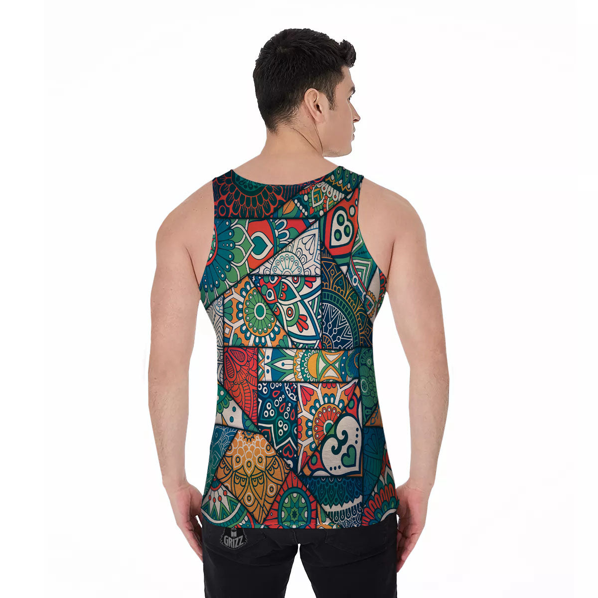 Bohemian Patchwork Mandala Print Pattern Men's Tank Top-grizzshop
