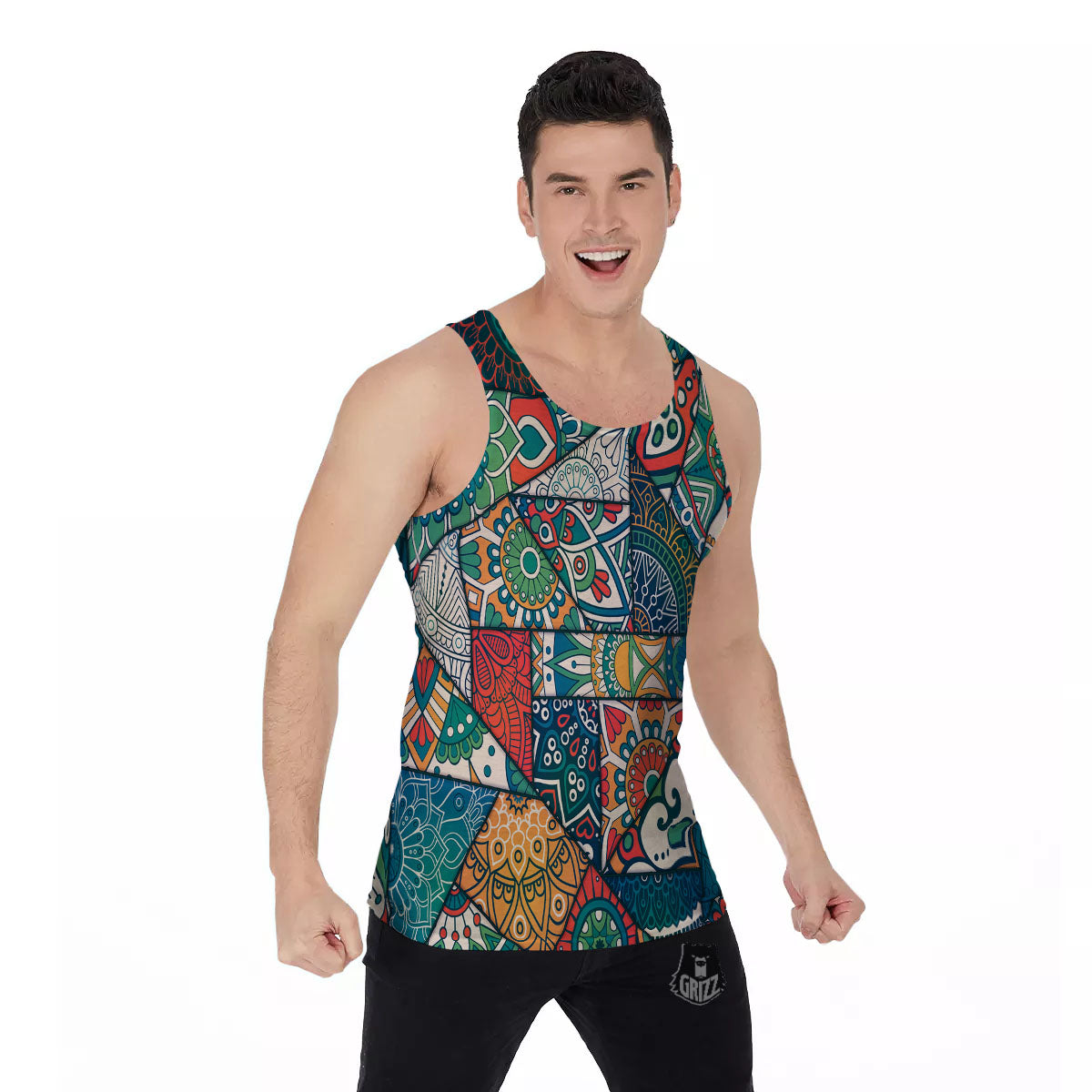 Bohemian Patchwork Mandala Print Pattern Men's Tank Top-grizzshop
