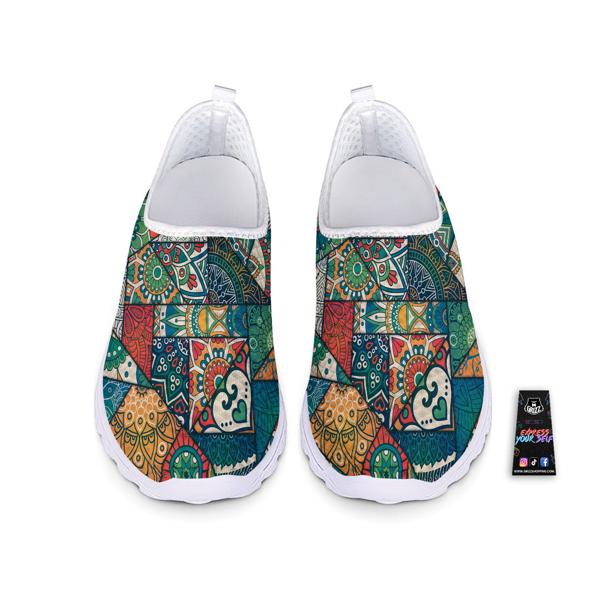 Bohemian Patchwork Mandala Print Pattern Nurse Shoes-grizzshop