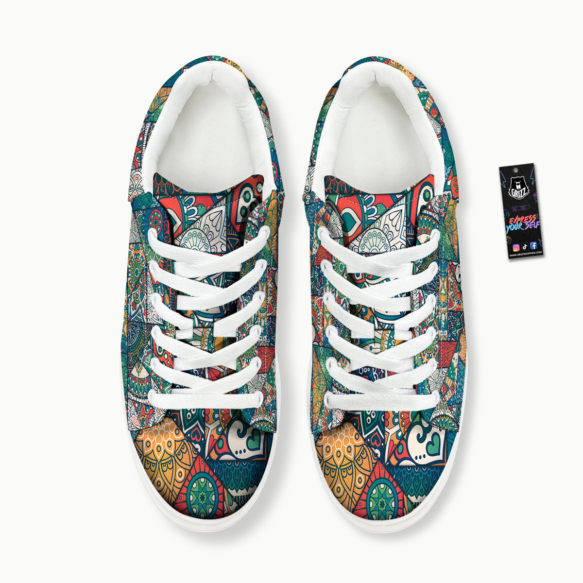 Bohemian Patchwork Mandala Print Pattern Platform Shoes-grizzshop