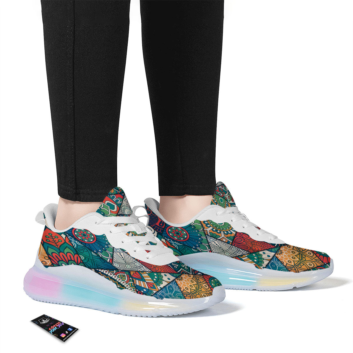 Bohemian Patchwork Mandala Print Pattern Running Sneakers-grizzshop