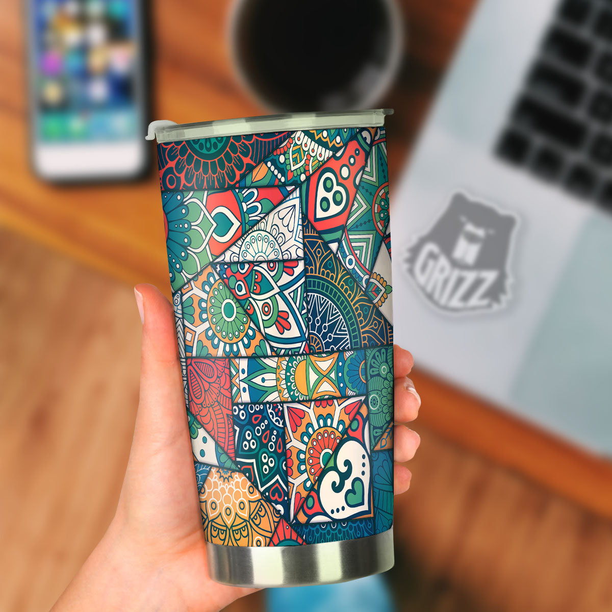 Bohemian Patchwork Mandala Print Pattern Tumbler-grizzshop