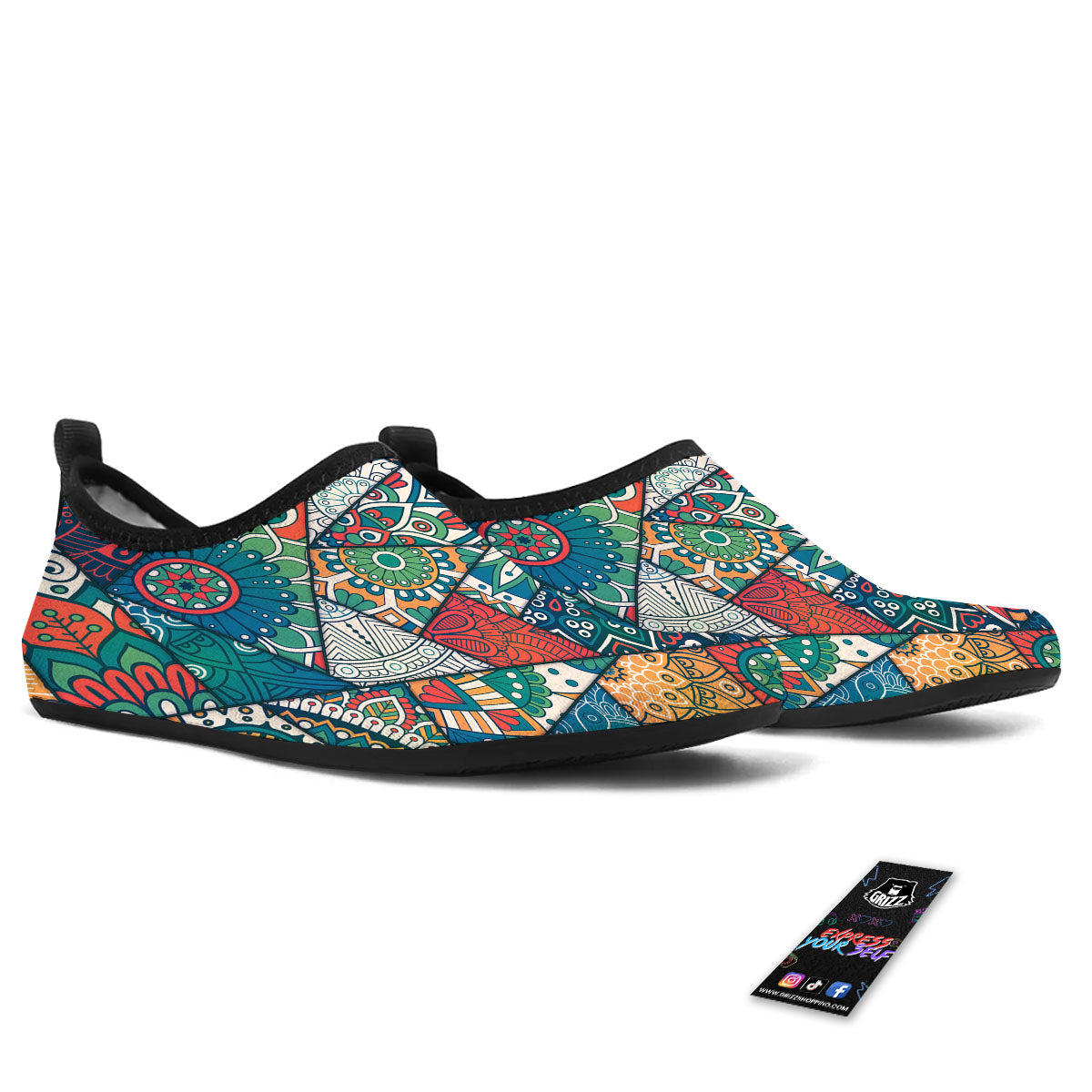 Bohemian Patchwork Mandala Print Pattern Water Shoes-grizzshop