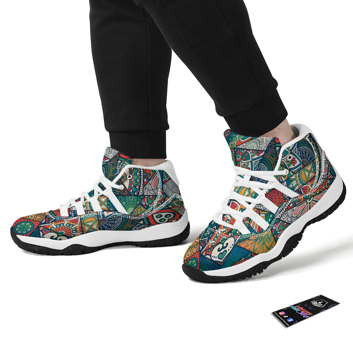 Bohemian Patchwork Mandala Print Pattern White Bball Shoes-grizzshop