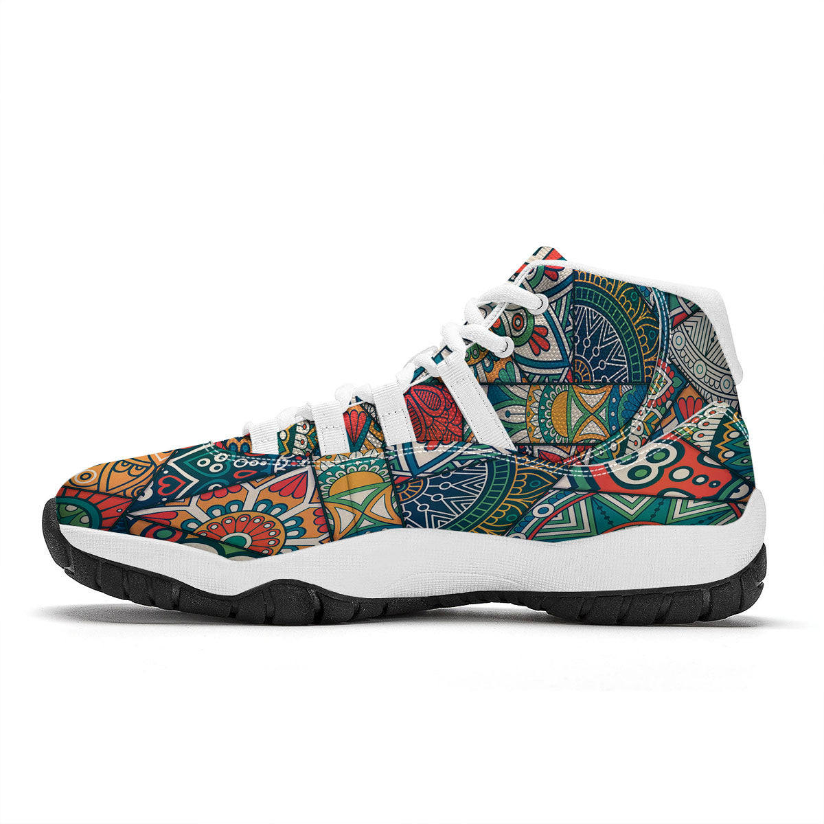 Bohemian Patchwork Mandala Print Pattern White Bball Shoes-grizzshop
