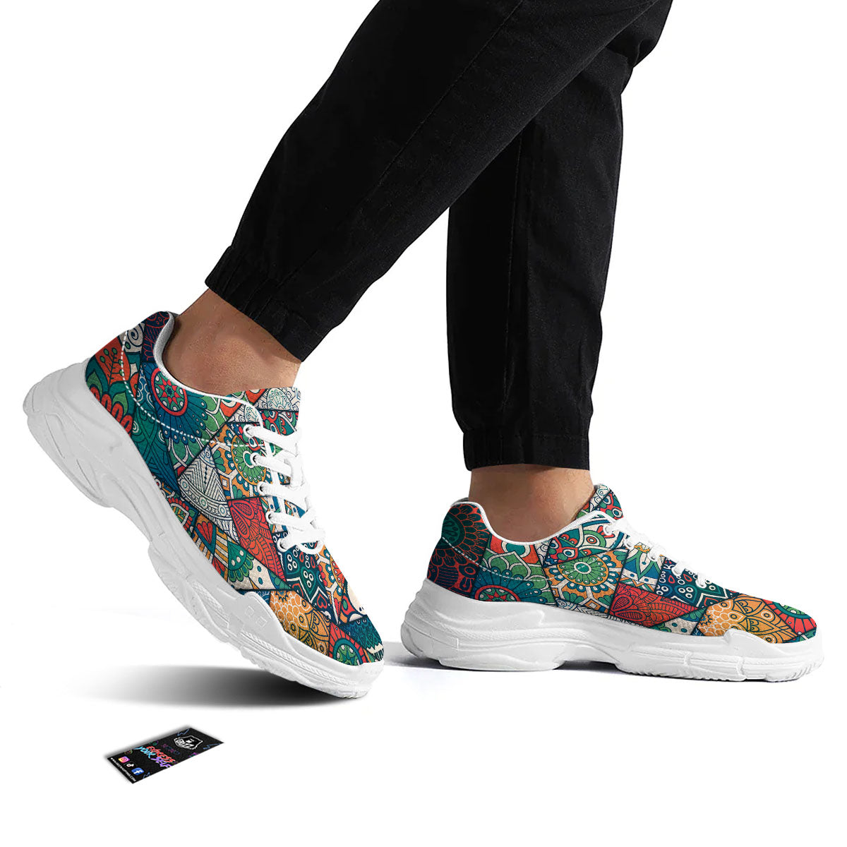 Bohemian Patchwork Mandala Print Pattern White Chunky Shoes-grizzshop