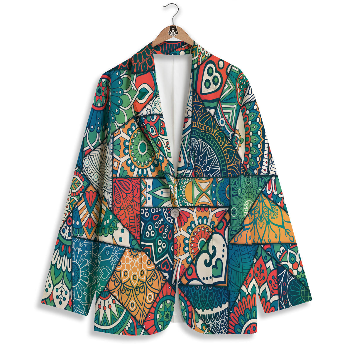 Bohemian Patchwork Mandala Print Pattern Women's Blazer-grizzshop
