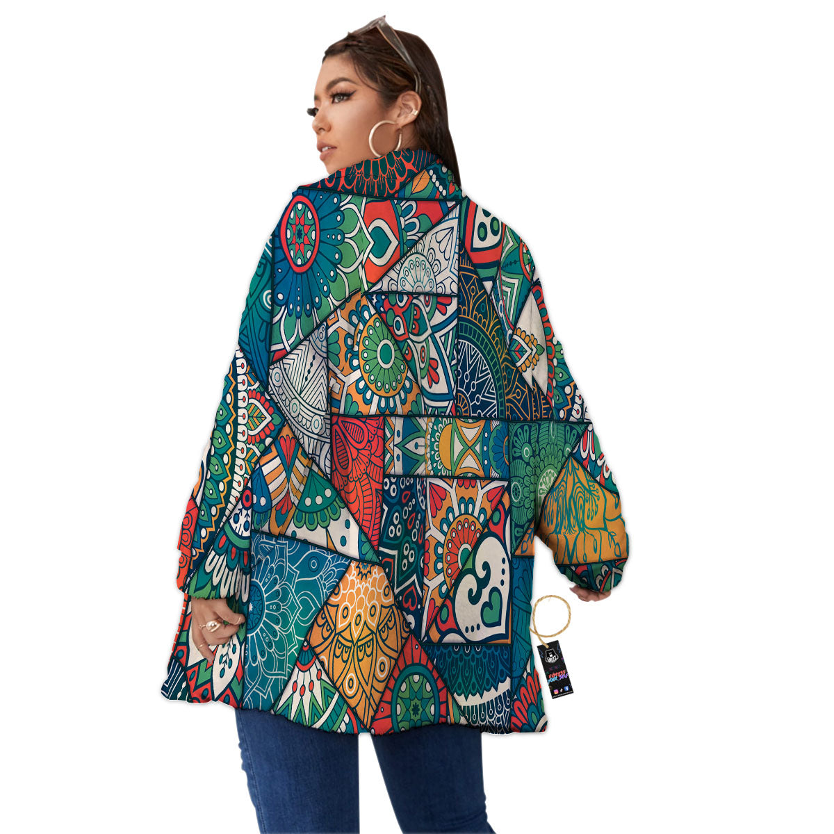 Bohemian Patchwork Mandala Print Pattern Women's Sherpa Jacket-grizzshop