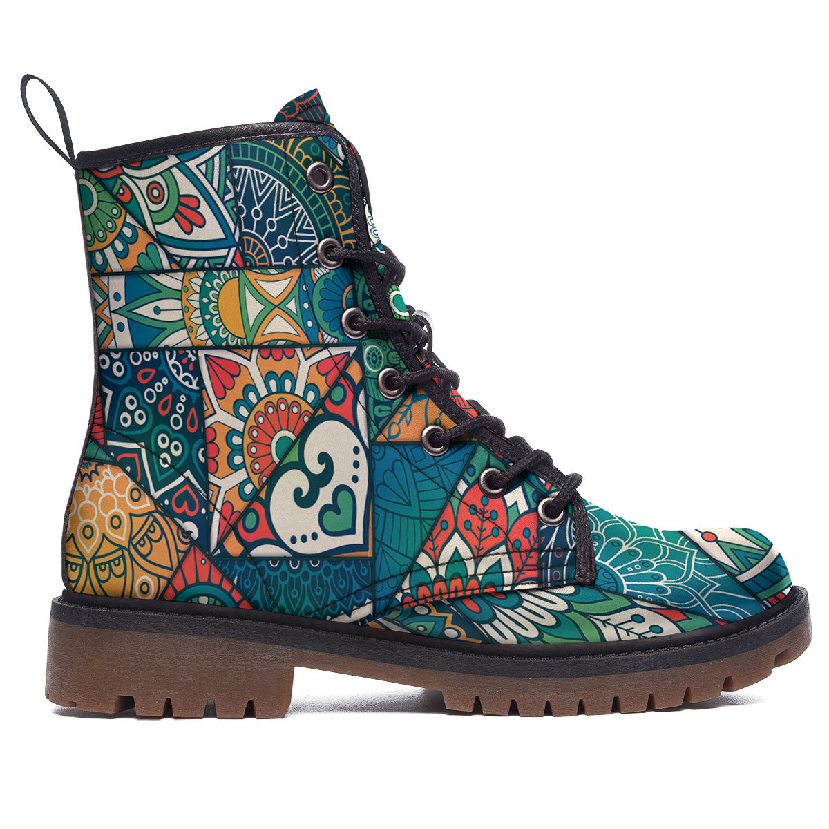 Bohemian Patchwork Mandala Print Pattern Work Boots-grizzshop