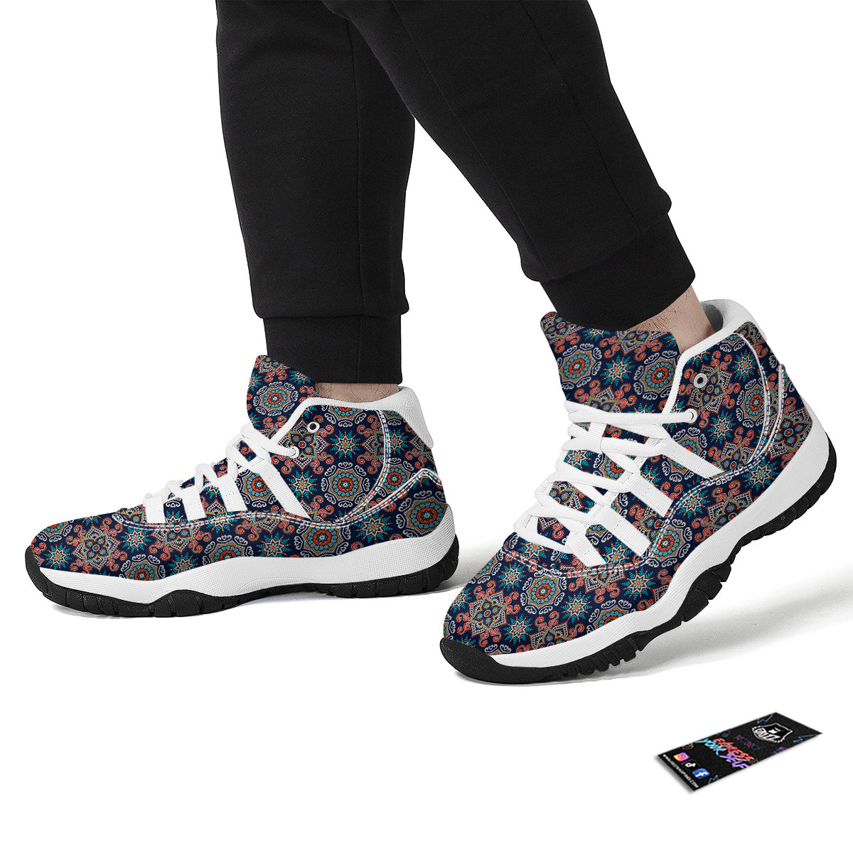 Bohemian Pattern Print White Bball Shoes-grizzshop