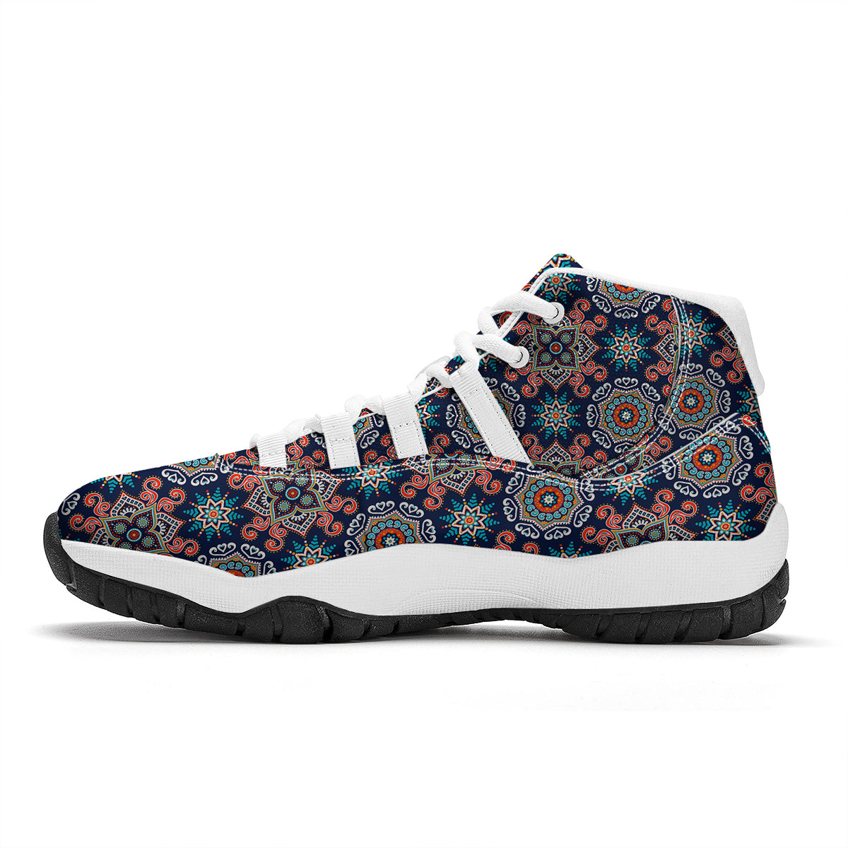 Bohemian Pattern Print White Bball Shoes-grizzshop
