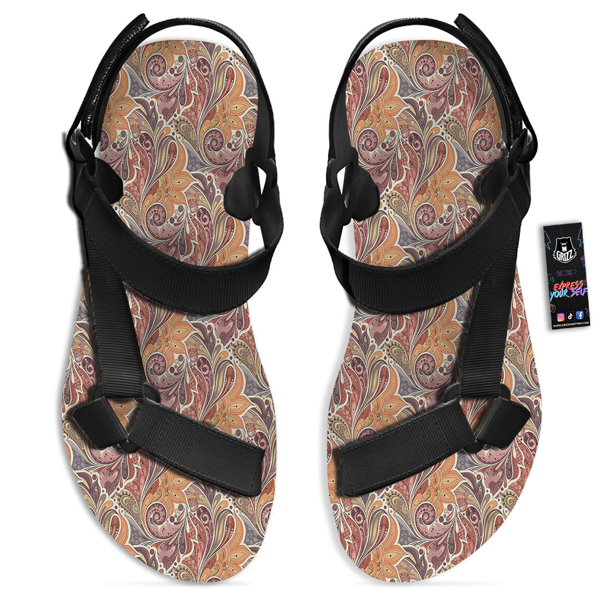 Bohemian Pigeon Floral Print Pattern Black Open Toe Sandals-grizzshop