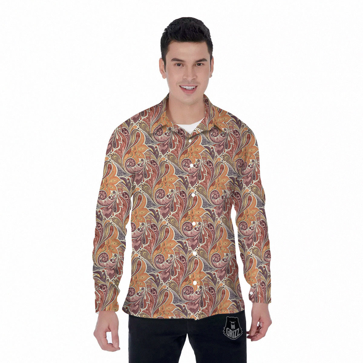 Bohemian Pigeon Floral Print Pattern Men's Long Sleeve Shirts-grizzshop