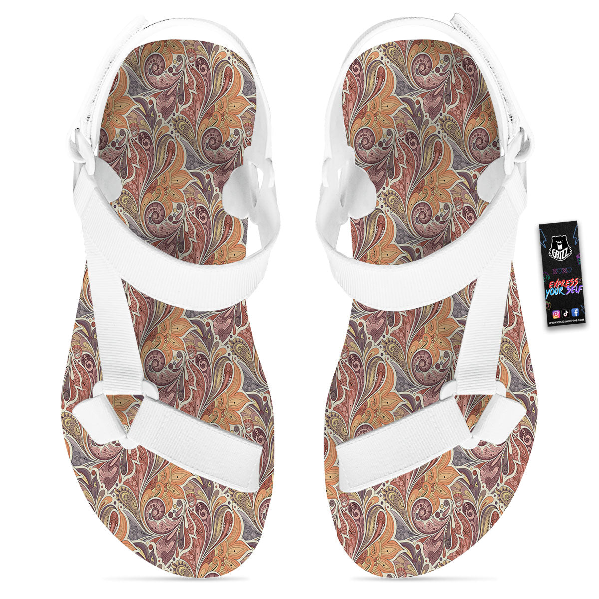 Bohemian Pigeon Floral Print Pattern White Open Toe Sandals-grizzshop