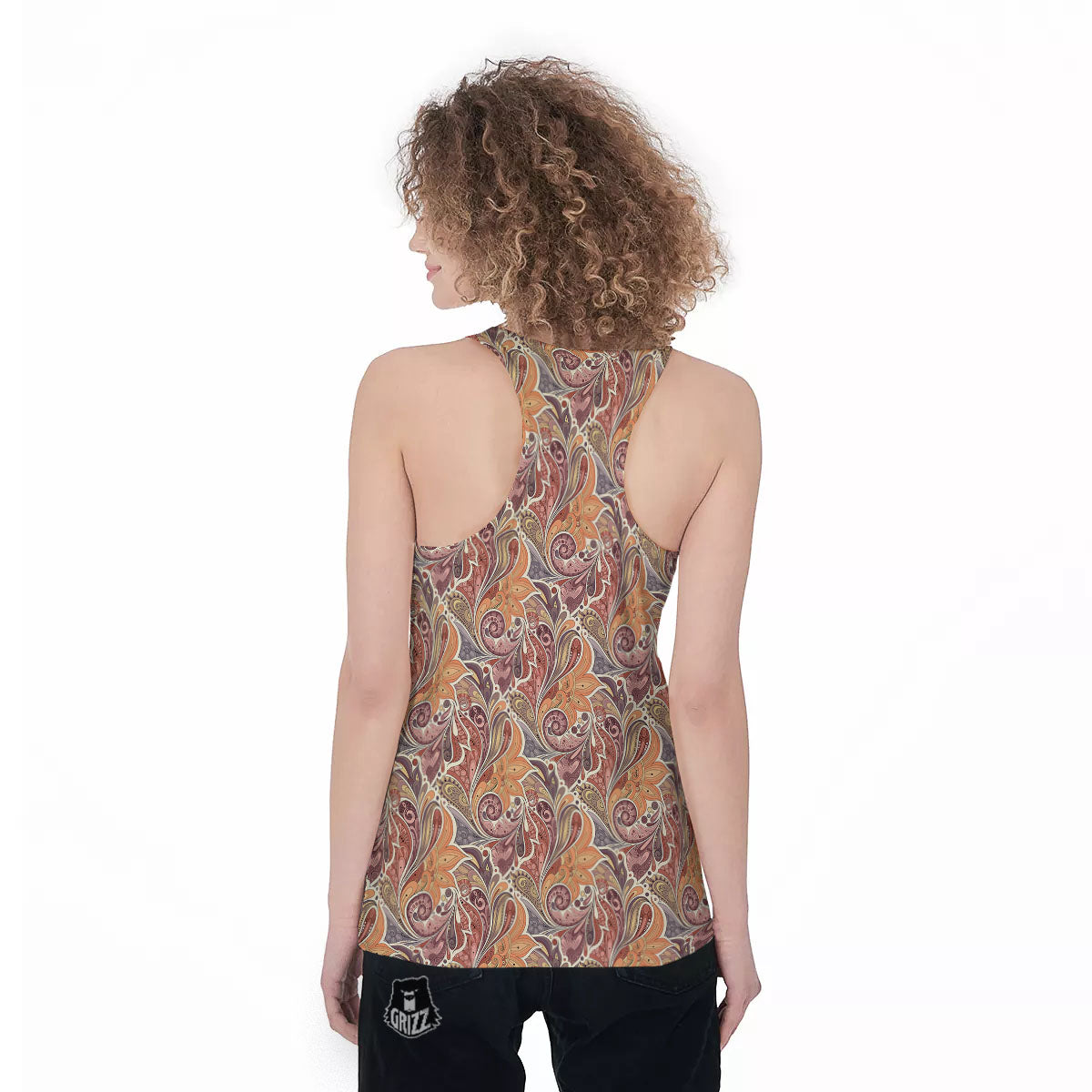 Bohemian Pigeon Floral Print Pattern Women's Racerback Tank Top-grizzshop