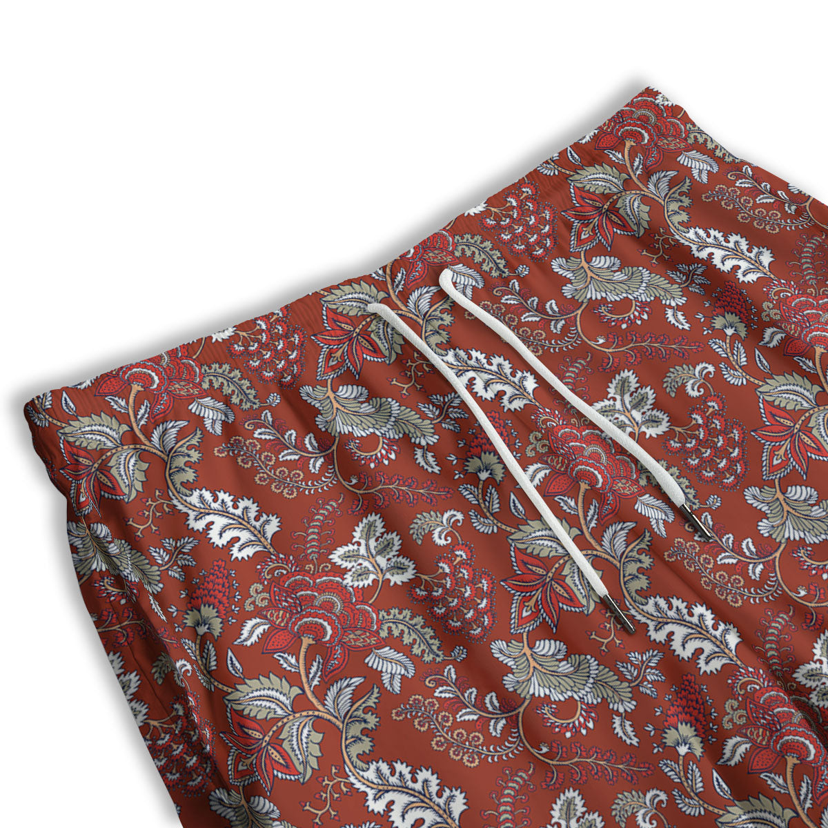 Bohemian Red Floral Print Pattern Men's Athletic Shorts