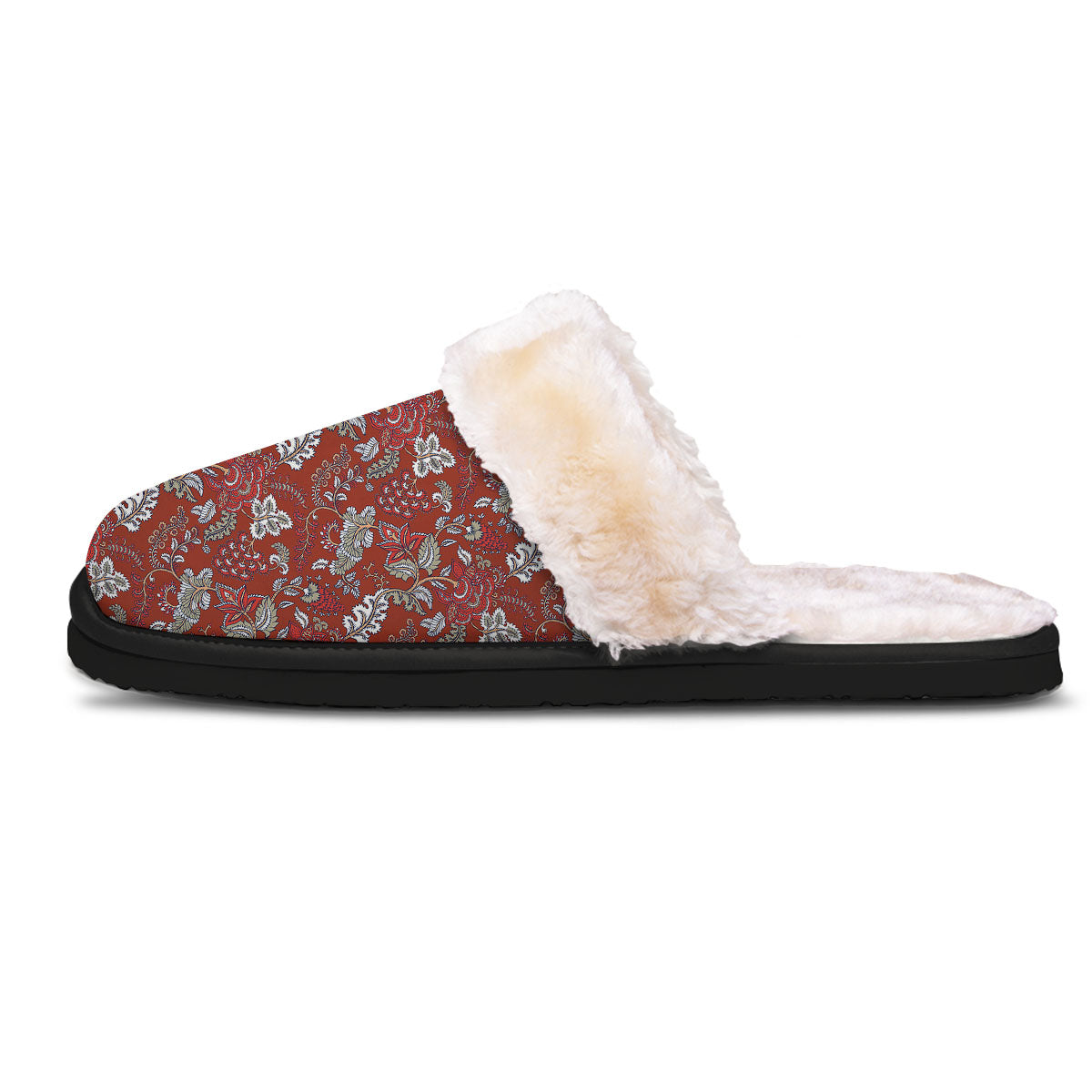 Bohemian Red Floral Print Pattern Slippers-grizzshop
