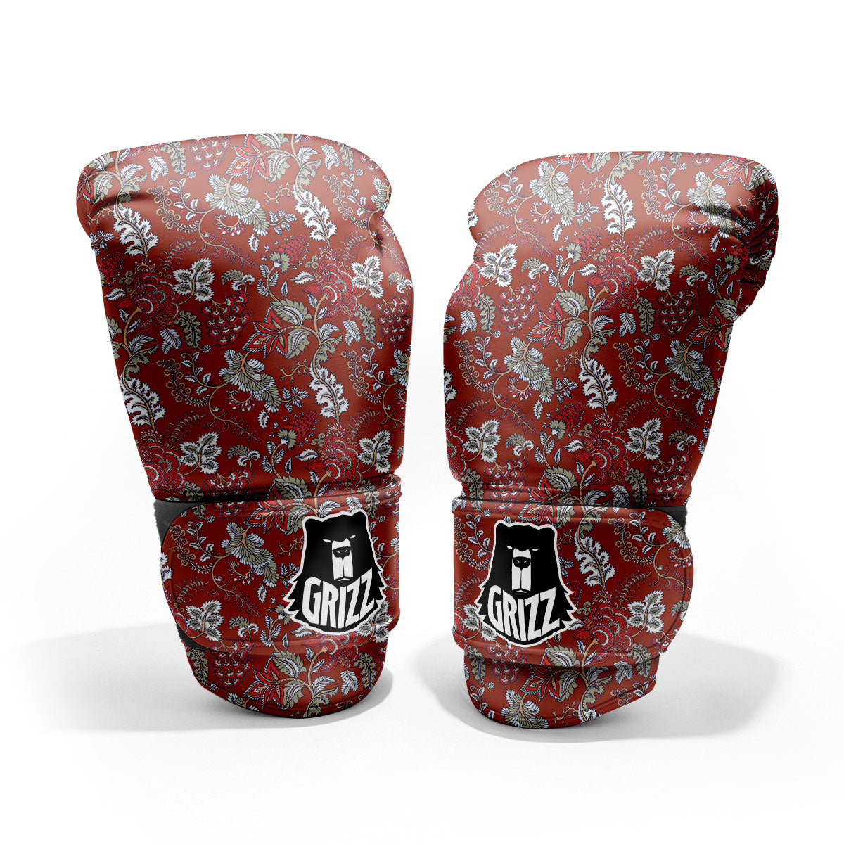 Bohemian Red Floral Print Pattern Pro Boxing Glove