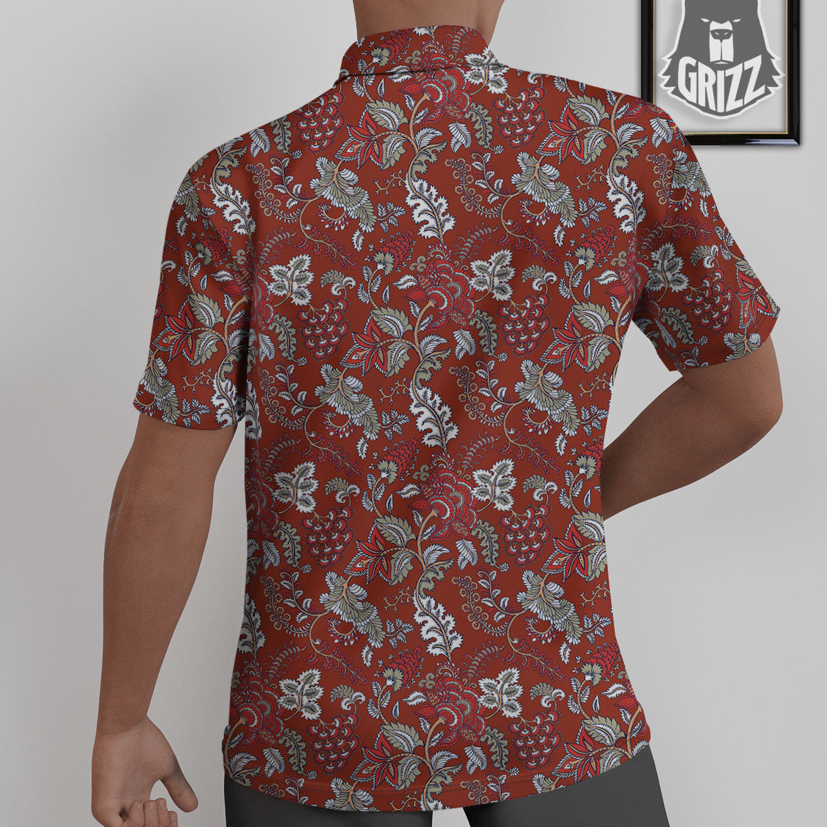 Bohemian Red Floral Print Pattern Untucked Shirts-grizzshop