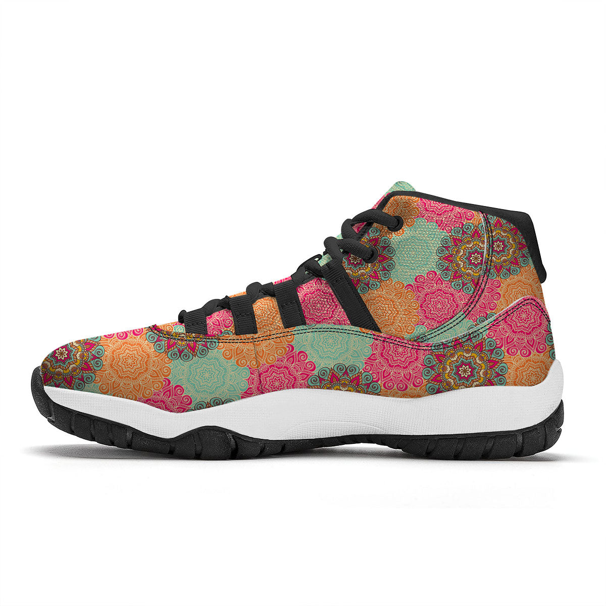 Bohemian Sangria Mandala Print Pattern Black Bball Shoes-grizzshop