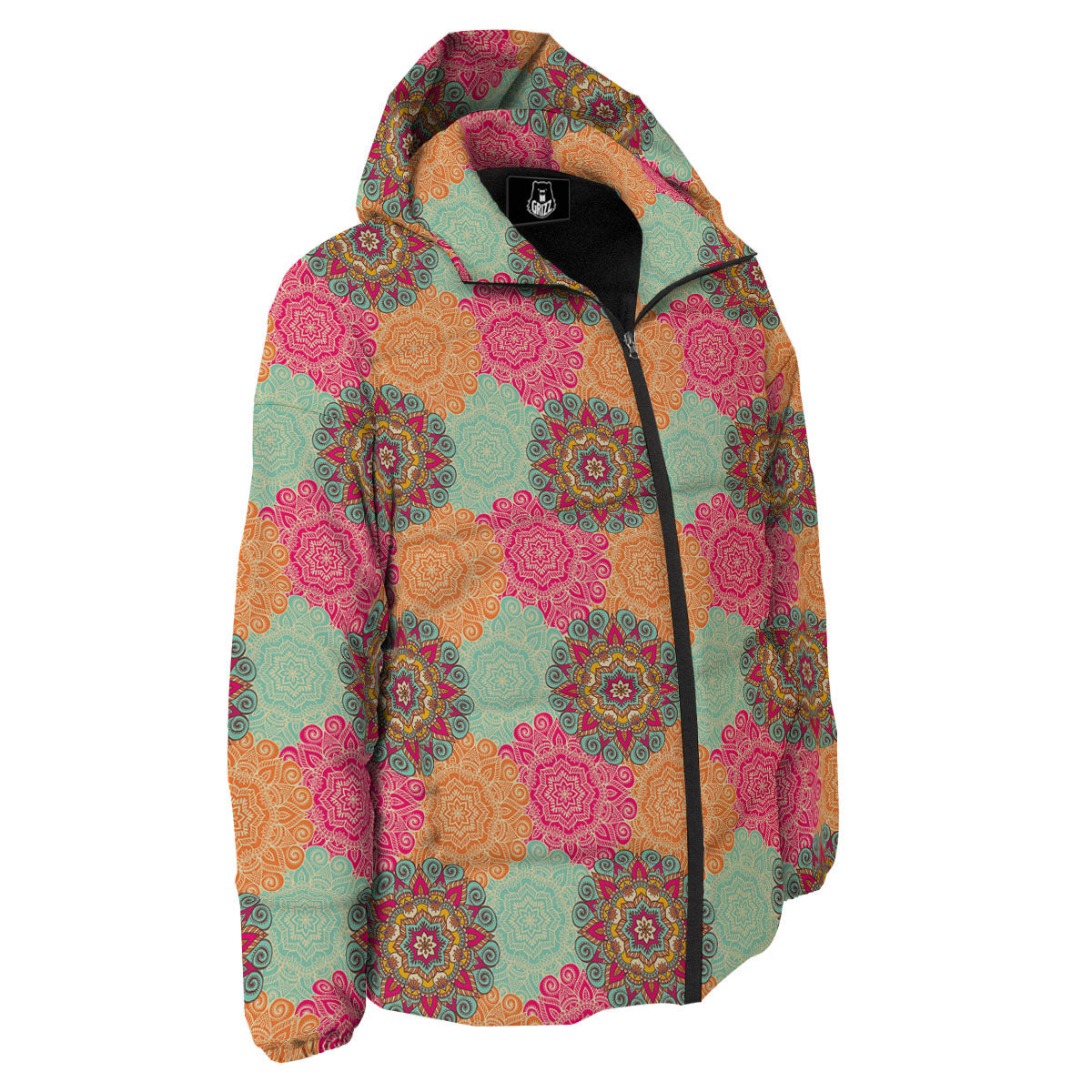 Bohemian Sangria Mandala Print Pattern Down Jacket-grizzshop