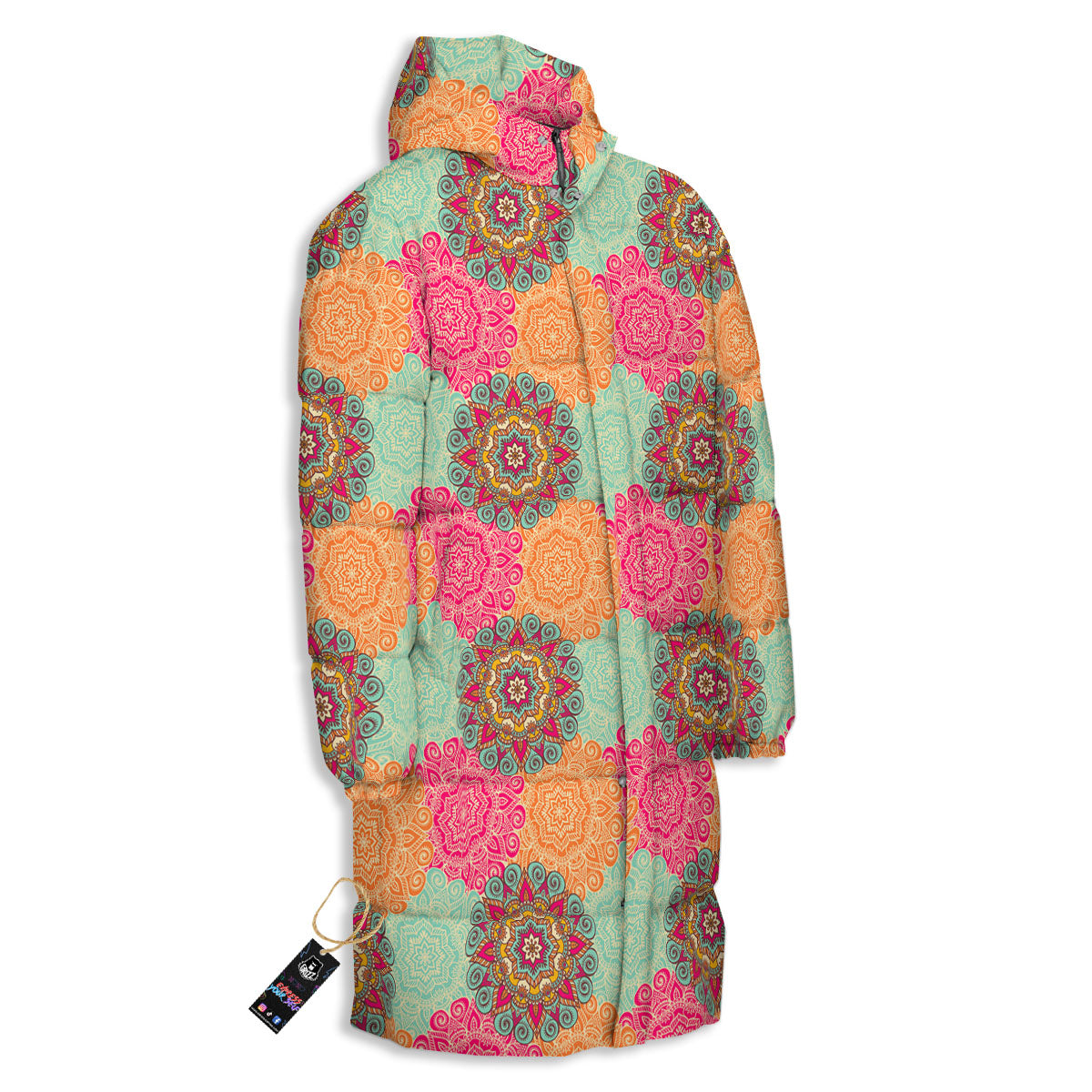 Bohemian Sangria Mandala Print Pattern Long Down Jacket-grizzshop