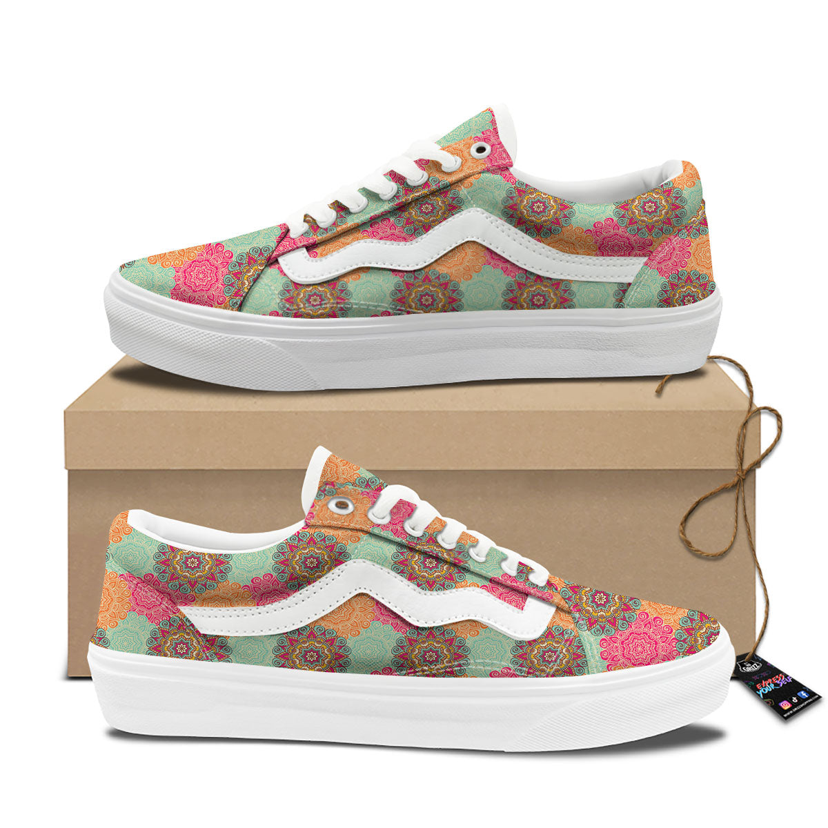 Bohemian Sangria Mandala Print Pattern Skate Shoes-grizzshop