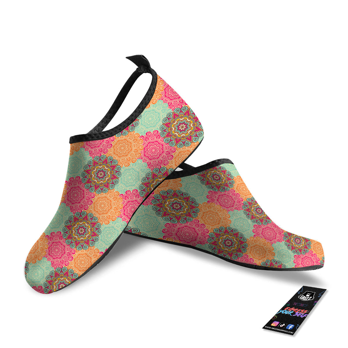 Bohemian Sangria Mandala Print Pattern Water Shoes-grizzshop