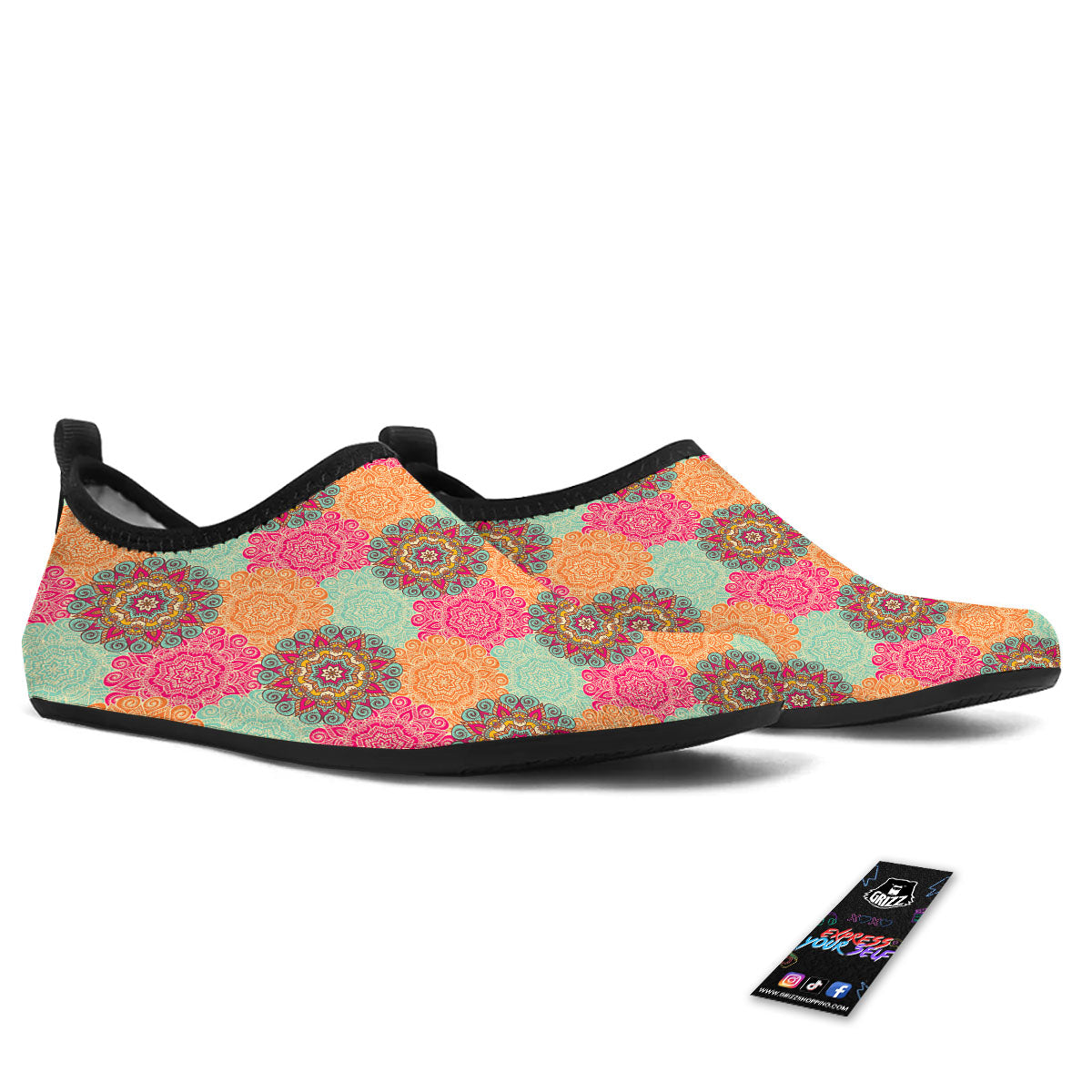 Bohemian Sangria Mandala Print Pattern Water Shoes-grizzshop