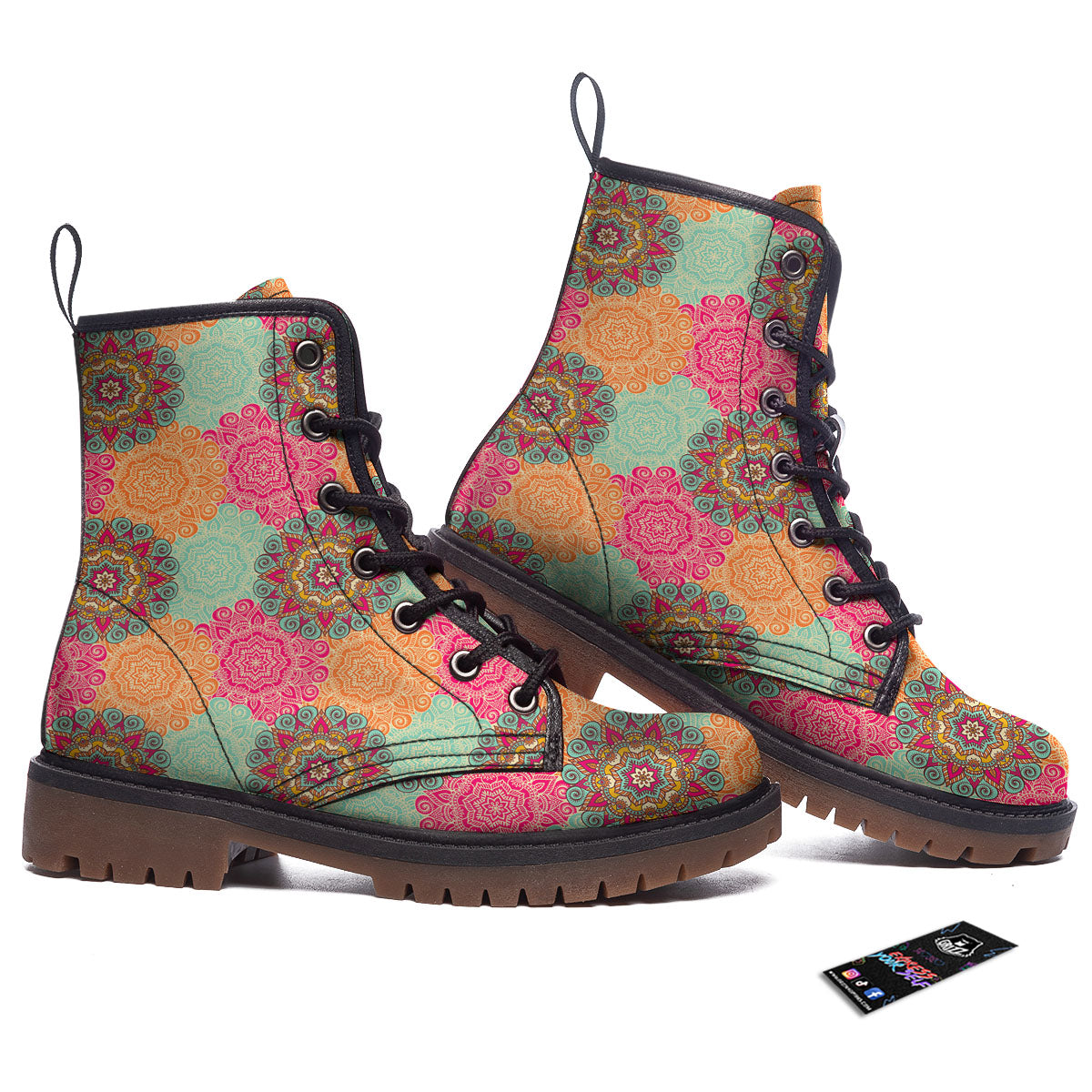 Bohemian Sangria Mandala Print Pattern Work Boots-grizzshop
