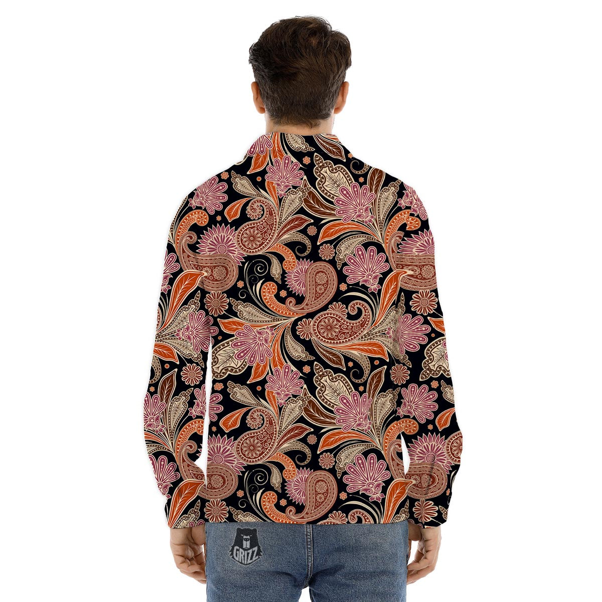 Bohemian Tangerine Floral Print Pattern Men's Dress Shirts-grizzshop