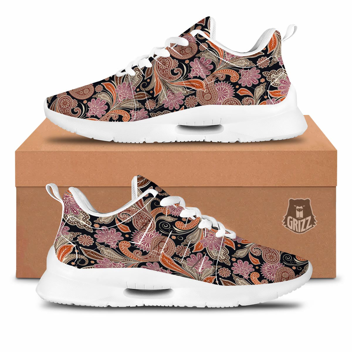 Bohemian Tangerine Floral Print Pattern Tennis Shoes-grizzshop