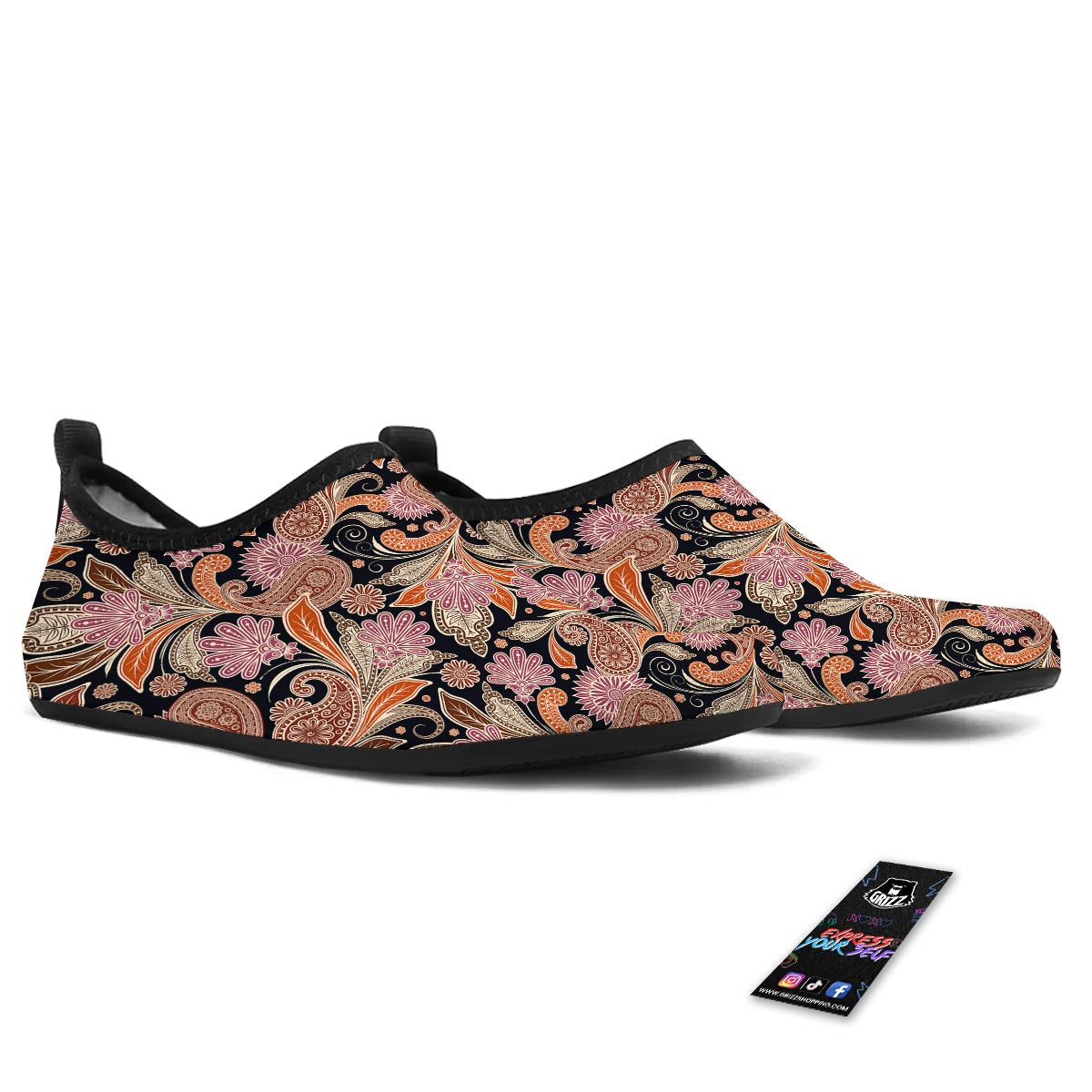 Bohemian Tangerine Floral Print Pattern Water Shoes-grizzshop