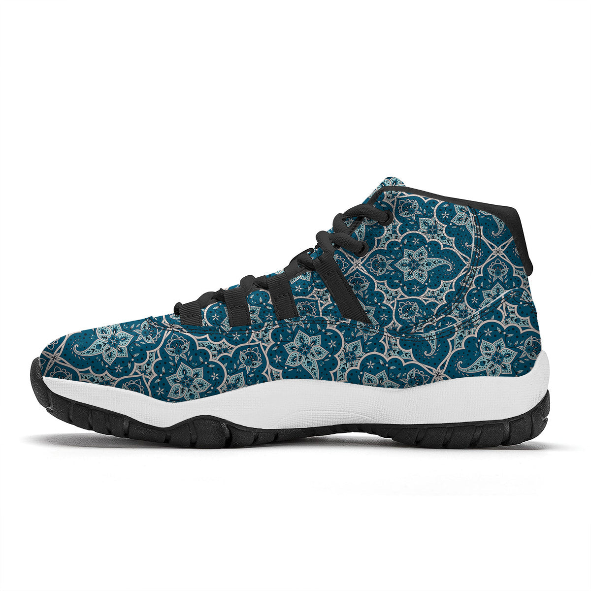 Bohemian Turquoise Floral Print Pattern Black Bball Shoes-grizzshop