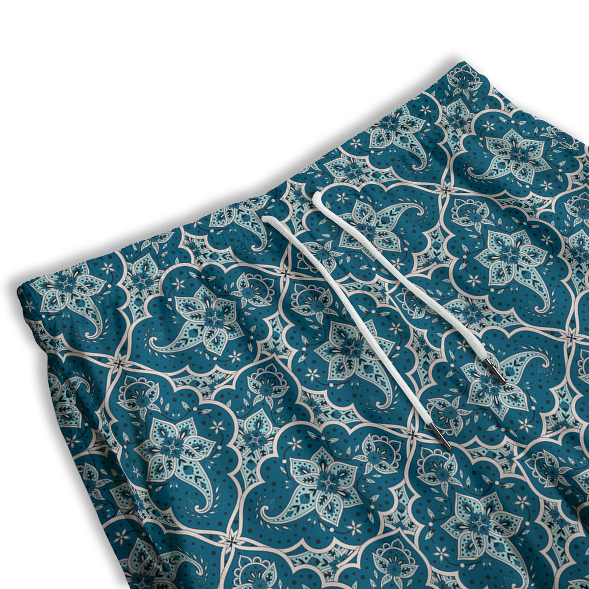Bohemian Turquoise Floral Print Pattern Men's Athletic Shorts